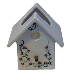 Birdhouse Ceramic Tealight Candle Holer Painted Floral Accent 5” Tall Home Decor